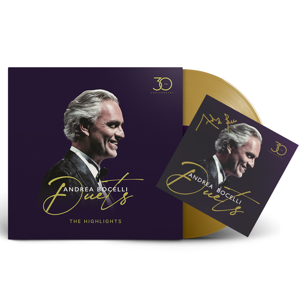 Andrea Bocelli: Duets - 30th Anniversary Gold LP + Signed Art Card