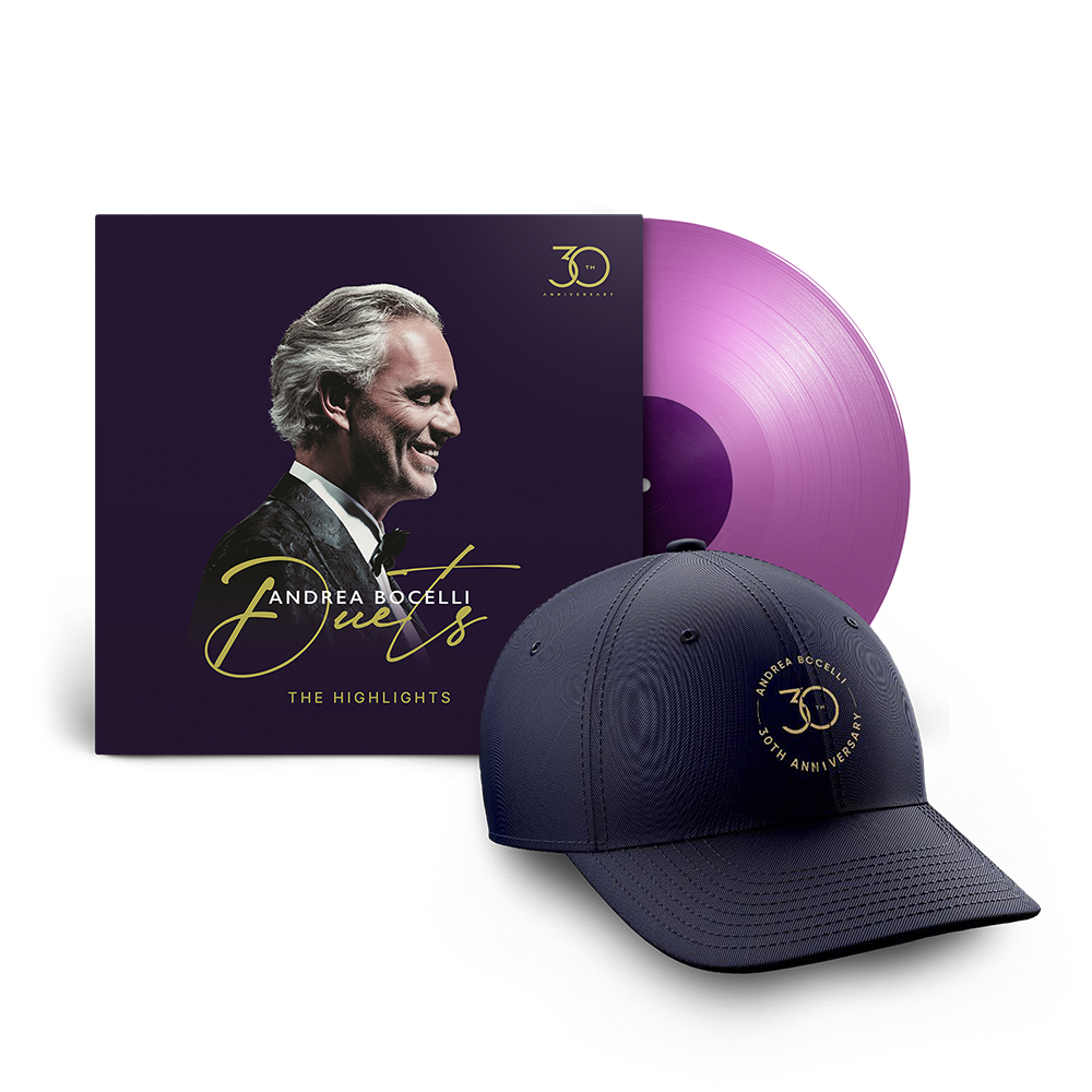 Andrea Bocelli: Duets - 30th Anniversary Purple LP + Baseball Cap