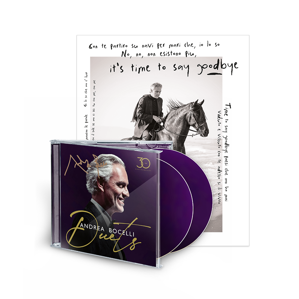 Andrea Bocelli: Duets - 30th Anniversary Signed CD + “Time To Say Goodbye” Commemorative Poster